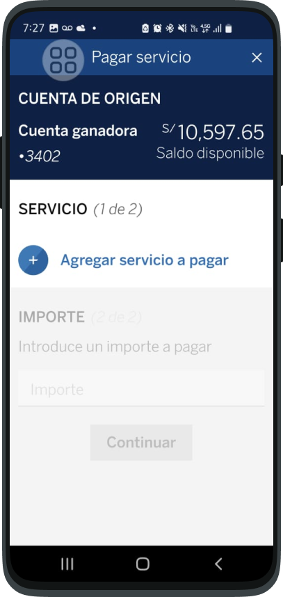 Pantalla BBVA, Haz clic en Agregar servicio a pagar