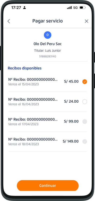 Pantalla BCP, selecciona tu paquete favorito