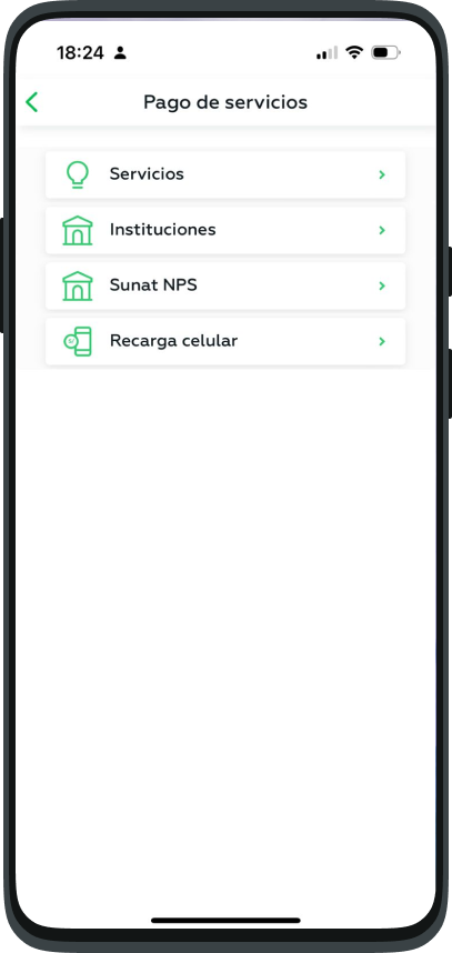 Pantalla Interbank, elige la opcion servicios