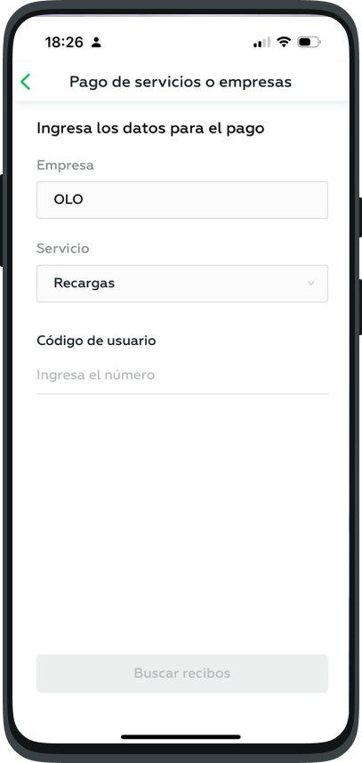 Pantalla Interbank, ingresa tu código de cliente