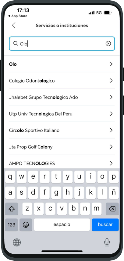 Pantalla Scotiabank, Busca OLO