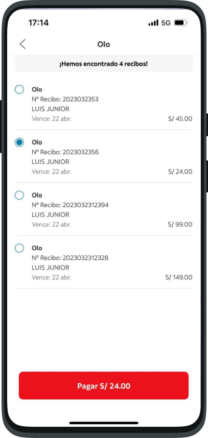 Pantalla Scotiabank, selecciona tu paquete favorito