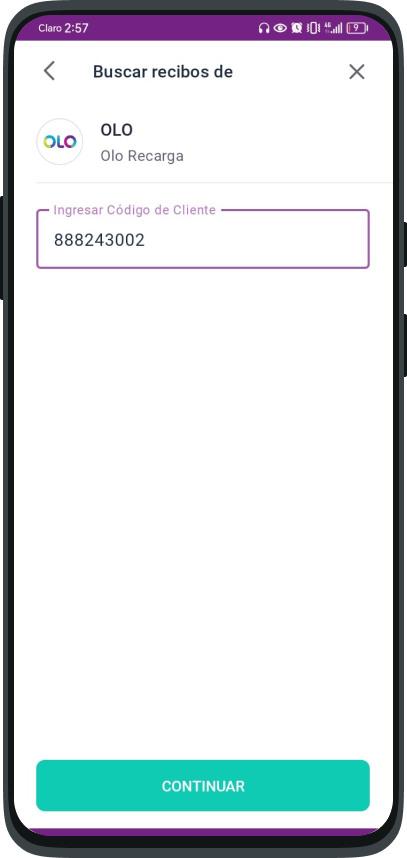Pantalla YAPE, Ingresa tu código de cliente